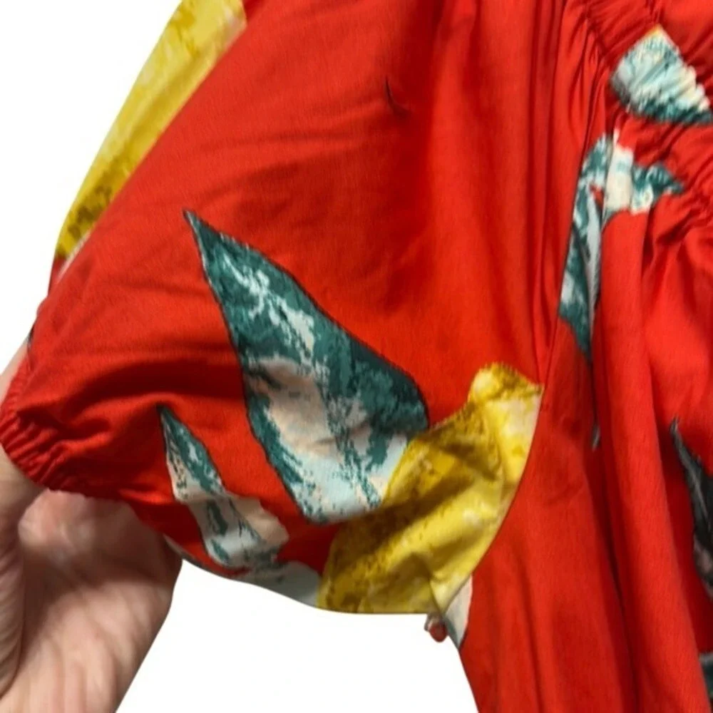 Flying Tomato Red Lemon Print Off Shoulder‎ Cotton Midi Dress
